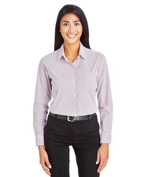 DG540W - Devon & Jones CrownLux Performance™ Ladies Micro Windowpane Shirt | Burgundy/White