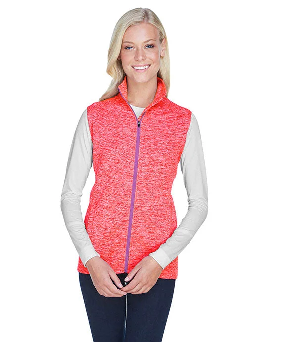 JA8625 - J America Ladies Lasic Cosmic Fleece Vest | Fire Coral/Magenta