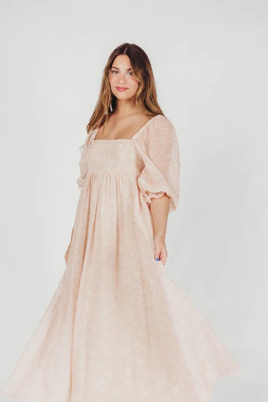 *New* Mona Maxi Dress with Smocking in Light Peach - Bump Friendly & Inclusive Sizing (S-3XL)