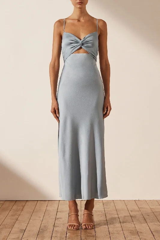 LUXE TWIST FRONT SLEEVELESS MIDI DRESS - AZURE