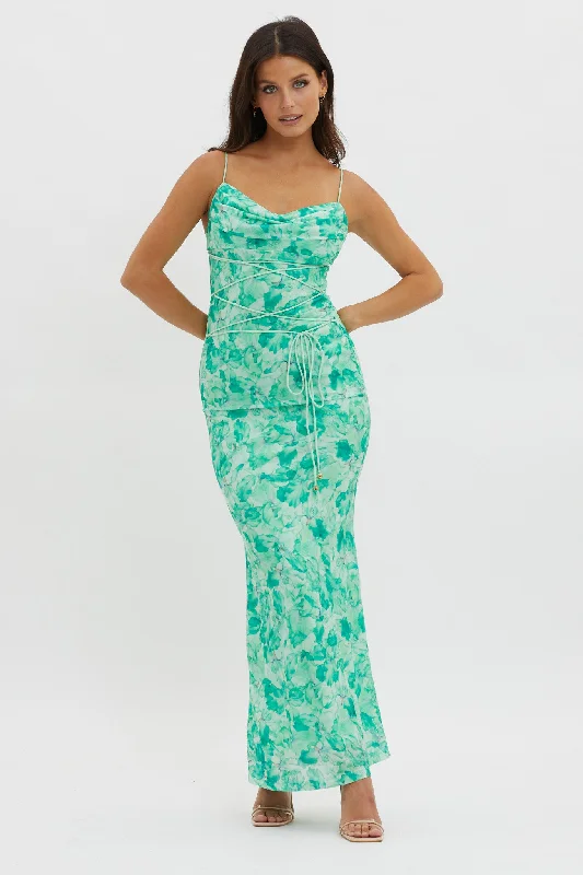 Teava Laced Waist Maxi Dress Orchid Green