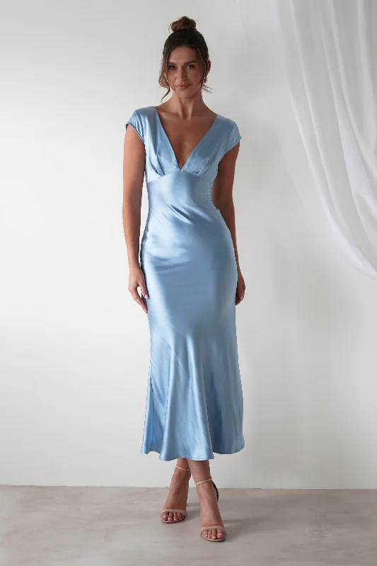 Nellie Soft Satin Midaxi Dress | Blue