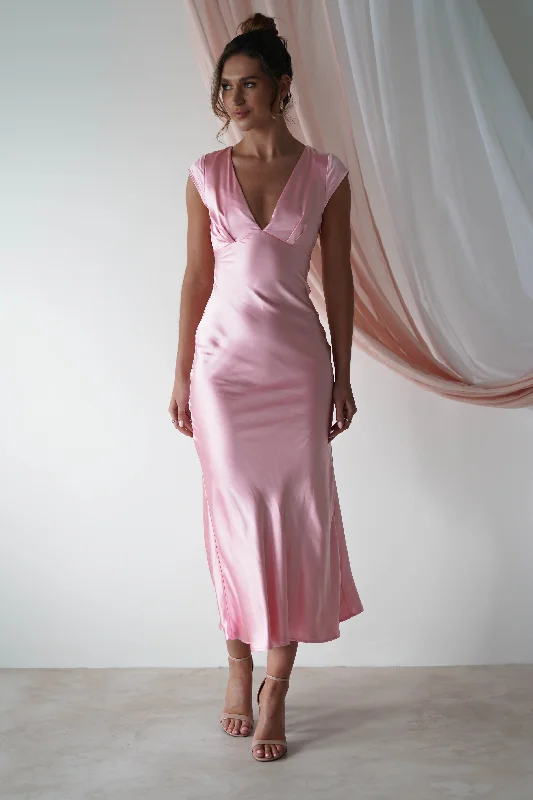 Nellie Soft Satin Midaxi Dress | Pink