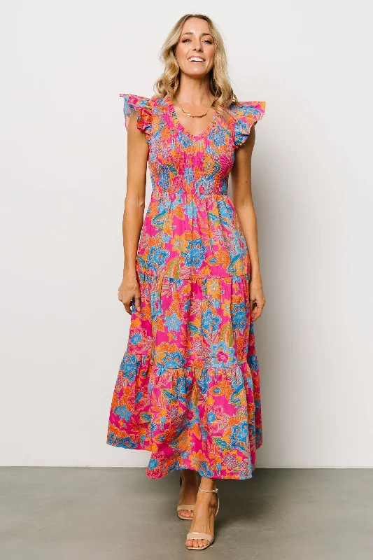 Ranchero Smocked Maxi Dress | Pink Multi