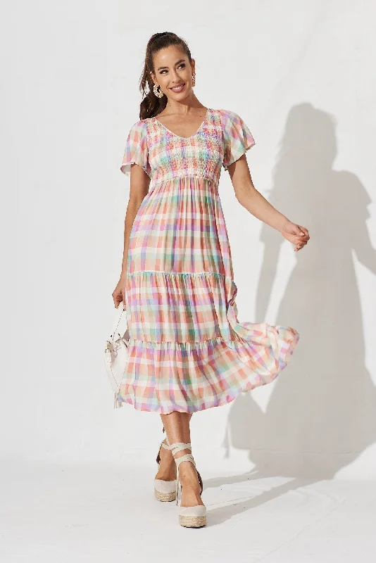 Glorya Midi Dress In Multi Check Gingham