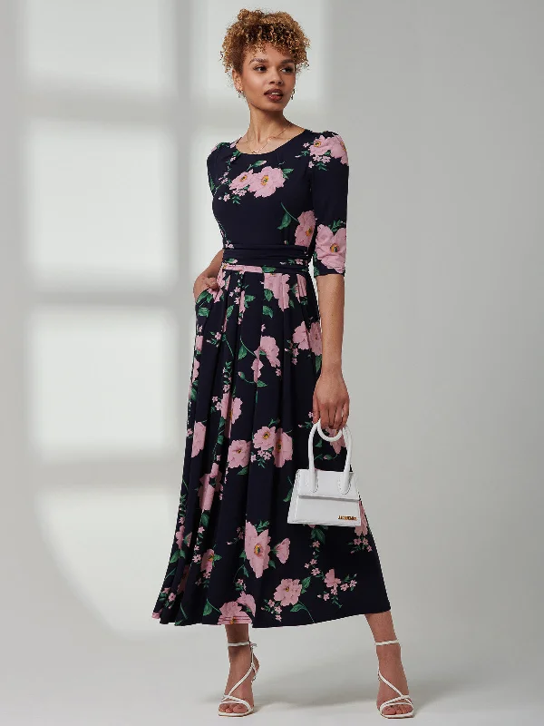 Goldie 3/4 Sleeve Jersey Maxi Dress, Navy Floral