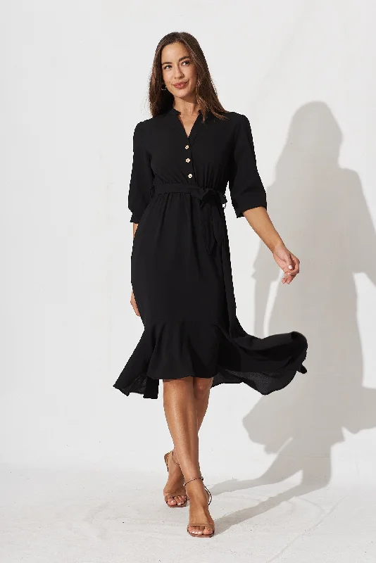 Jemimah Midi Dress In Black Crepe