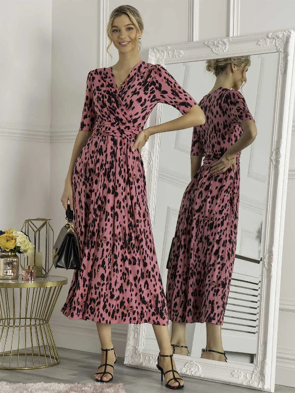 Jolie Moi Animal Print Wrap Neck Maxi Dress, Pink Animal