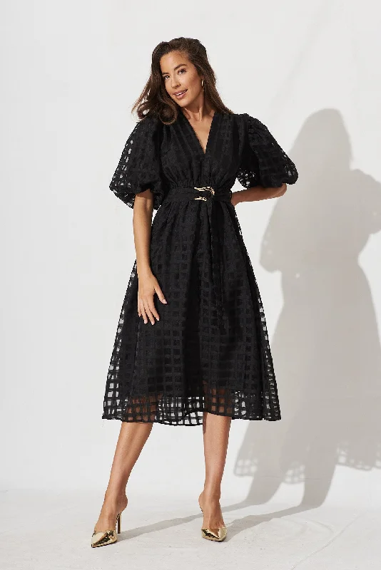 Partie Midi Dress In Black Organza