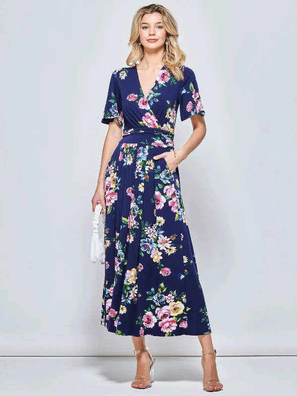 Sherya Jersey Angel Sleeve Maxi Dress, Floral Multi