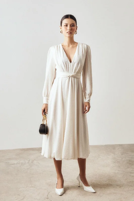 Shira Gathered V-Neck Chiffon Midi Dress