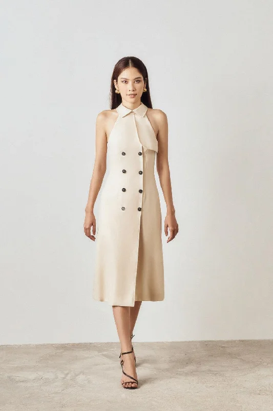 Victoria Straight Double Breasted Linen Midi Dress