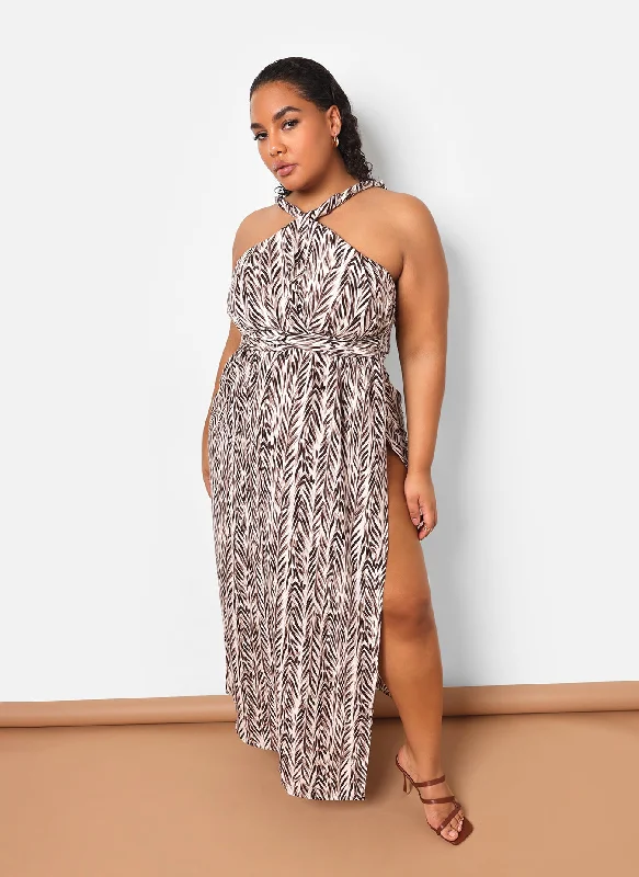 Yana Bamboo Print Halter Maxi Slip Dress