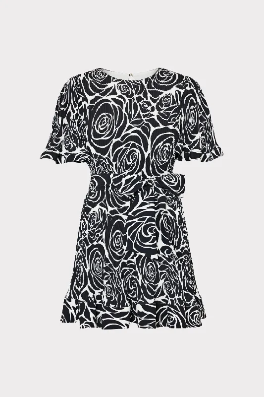 Lumi Black Rose Pleated Dress