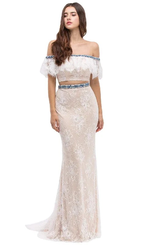 Eureka Fashion - Off-Shoulder Two-Piece Lace Mermaid Evening Gown