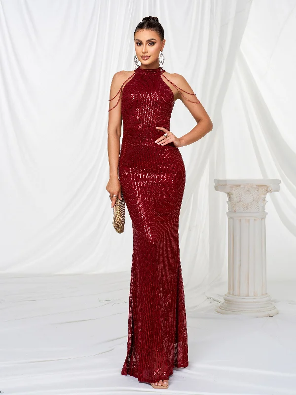 Formal Halter Neck Sequin Prom Dress RJP1081