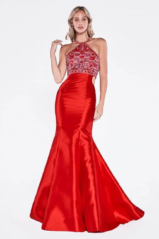 Ladivine 61894 - Beaded Halter Mermaid Gown