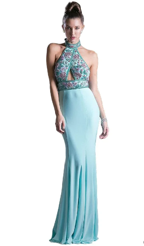 Ladivine CR770 - Adorned High Halter Evening Dress