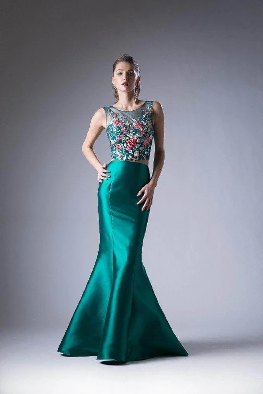 Ladivine HW03 - Floral Appliqued Two Piece Mermaid Gown