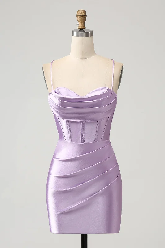 Lilac Bodycon Spaghetti Straps Corset Satin Party Dress