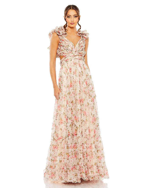 Mac Duggal 68519 Long Formal Chiffon Floral Dress