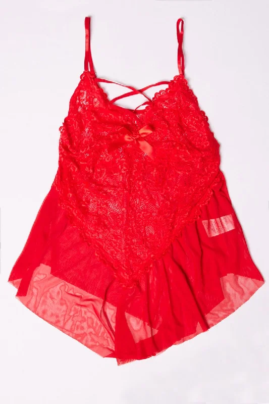 Red Lace One Piece Bodysuit Lingerie