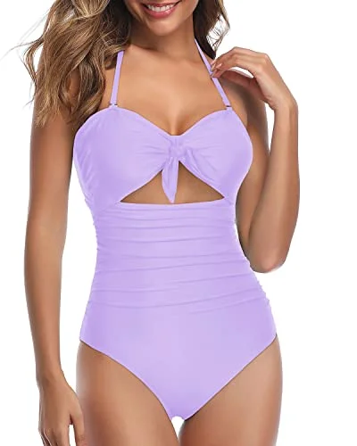 Removable And Adjustable Tummy Control One Piece Swimsuits-Light Purple